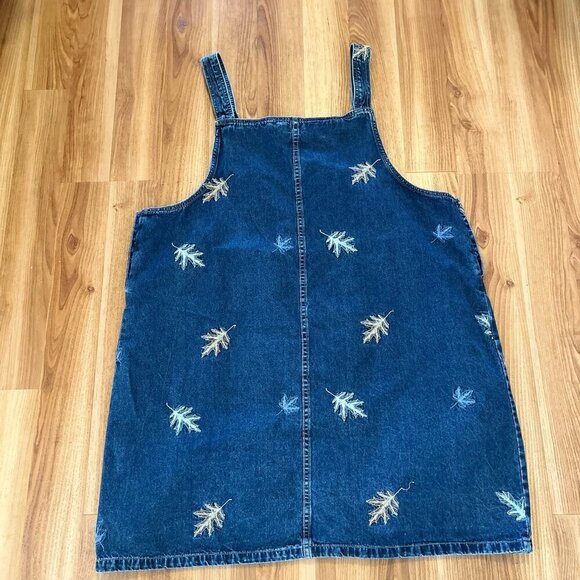 J.L.N.Y. Woman's Plus-Size Denim Embroidered Leaf'sSummer Overall's Dress Sz 2x - Picture 6 of 8